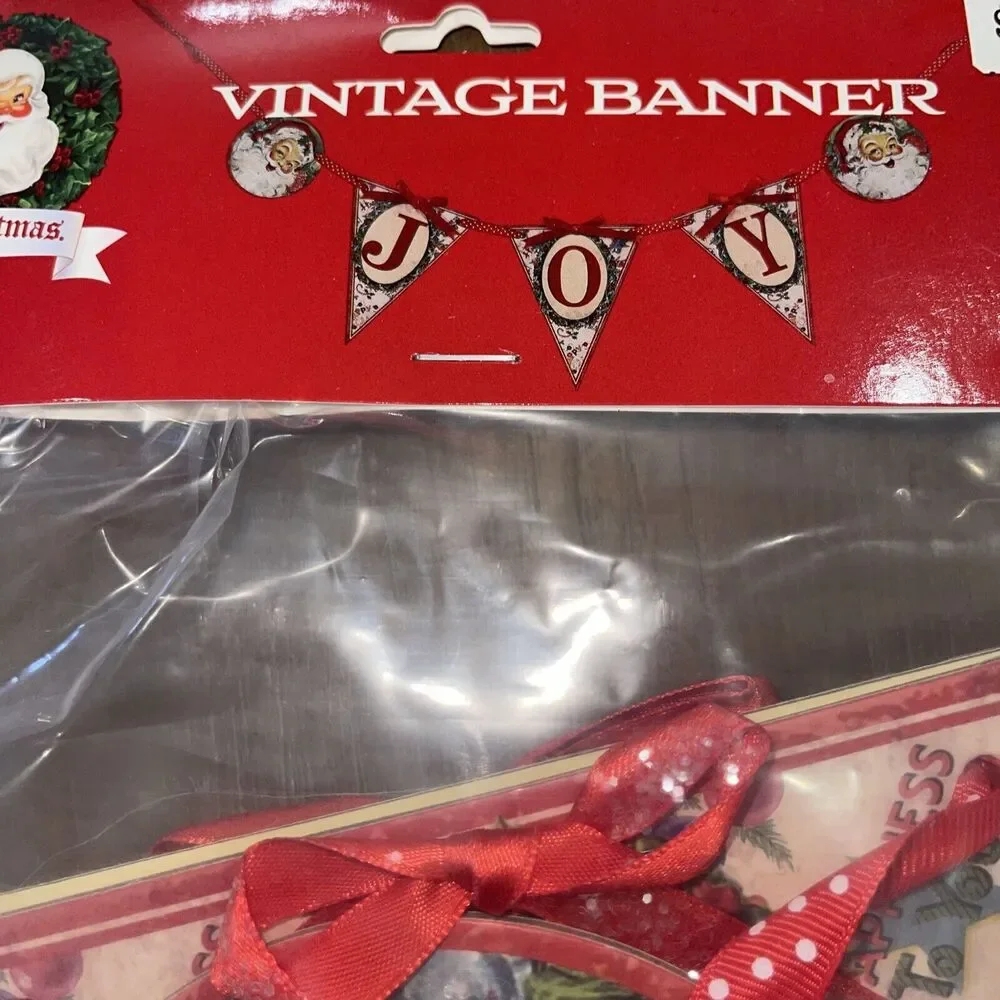 Mr. Christmas Vintage Style Banner Santa JOY w/ Ribbon 53